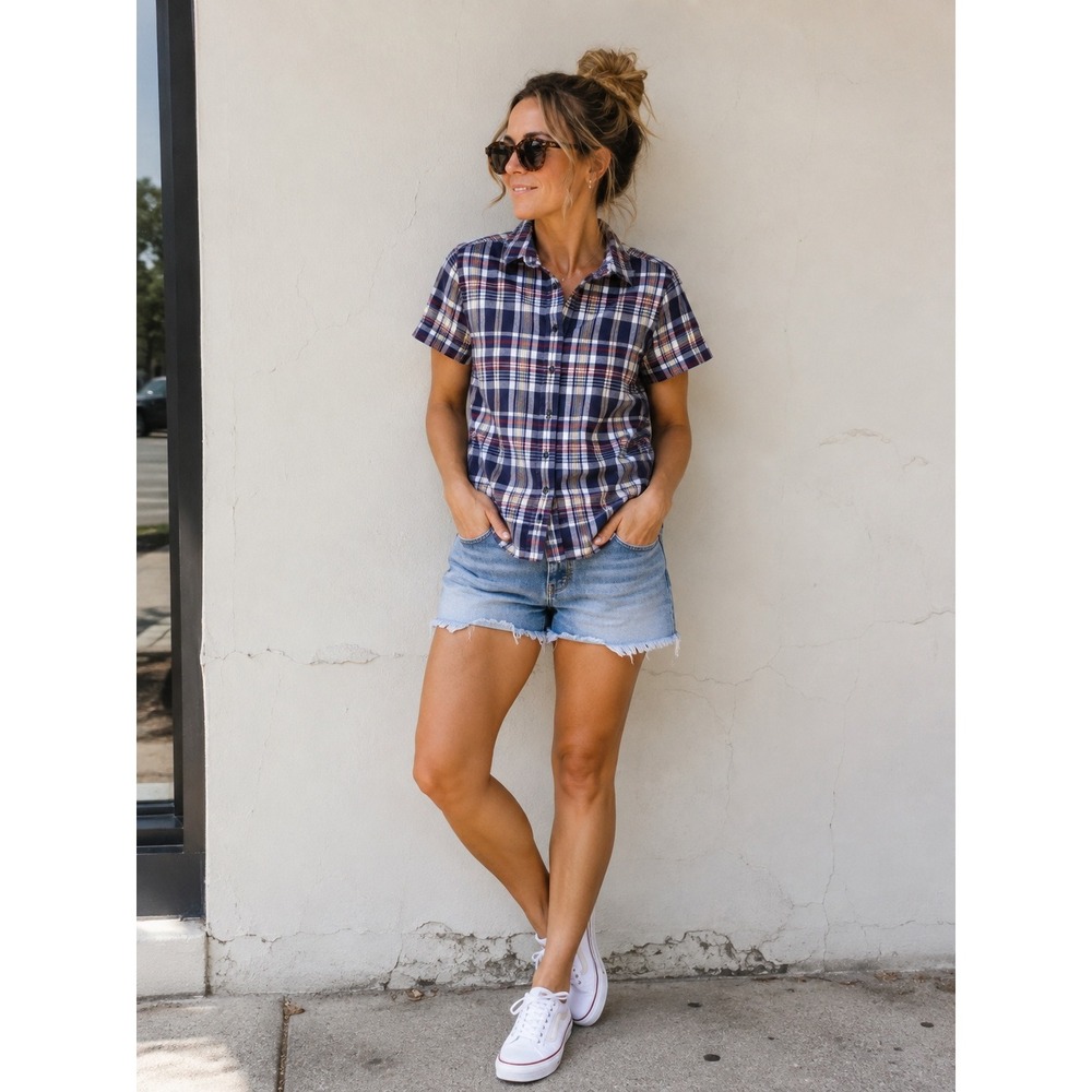 Pendleton Plaid Camp Shirt Womens Sz S Lightweight Classic Preppy Ivy League